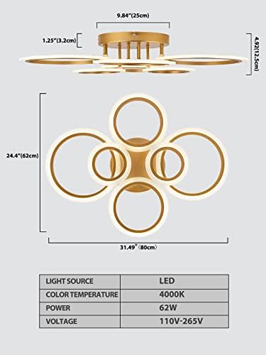 תאורת תקרה מודרנית לד סומק, 6 טבעות לד זהב קרוב לתאורת התקרה, מנורת תקרה קבועה למטבח, סלון, חדר שינה, חדר כביסה,