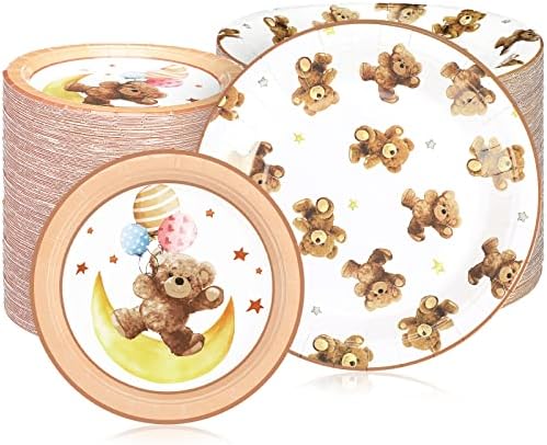 צ ' ינקו 100 יחידות דוב נייר צלחות חד פעמי דוב נייר צלחות סטי עבור דוב נושא מסיבת תינוק מקלחת חתונה יום הולדת
