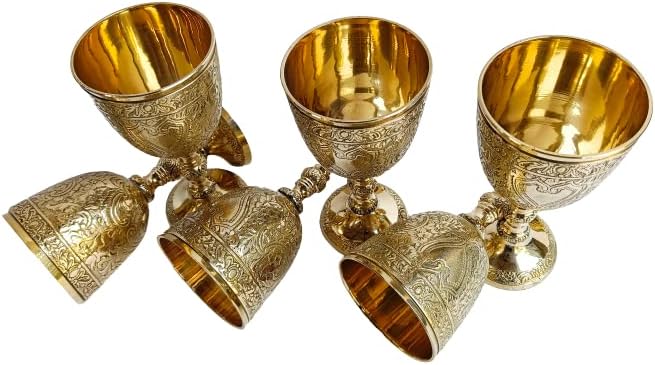 חבילת ריינס של 6, 2, 1 גביע יין גביע פליז וינטג 'בעבודת יד המלך המלכותי פנטזיה כוסות כוסות מובלטות