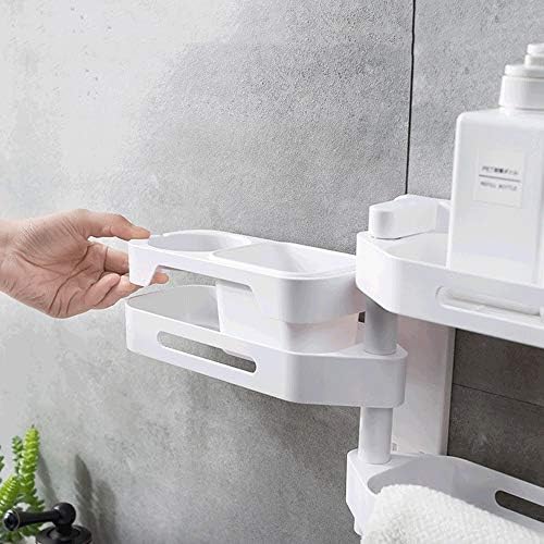 מדף מקלחת WYJBD, פלסטיק אמבטיה לבן ללא קידוח מדפי אחסון מארגן רב -תפקוד עם כוס יניקה חזקה