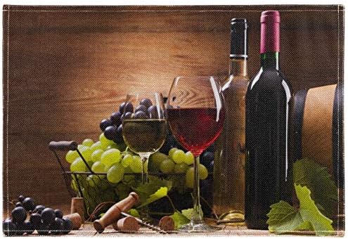 כוסות יין אדום ולבן ענבים מחצלות שולחן מפית מעץ רחיץ עמיד בחום מחצלות מקום למטבח נקי לקישוט שולחן אוכל 18