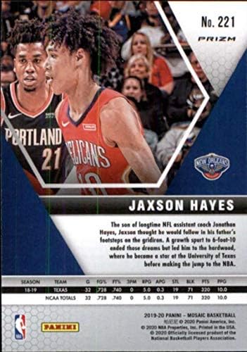 2019-20 Panini Mosaic Retroactive Orange 221 Jaxson Hayes RC טירון New Orleans Pelicans NBA כרטיס