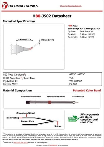 Thermaltronics H80-JS02 כפוף חד 30deg 0.4 ממ להחלפה עבור Hakko T31-01JS02