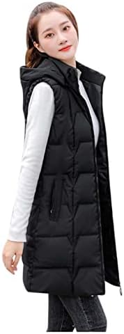 SNKSDGM נשים מעילי חורף קל משקל קל ארוך למטה רוכסן מלא ז'קט ללא שרוולים פרקס דק מעיל מרופד לבוש