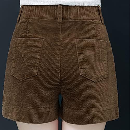 מכנסי כפתור קורדרוי לנשים של Jeke-DG מכנסיים קצרים במותניים גבוהות מכנסי רגל קצרים ברגליים רחבים מזדמנים מכנסיים