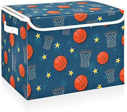 פחי אחסון כוכבי כדורסל קטאקו עם מכסים וידיות, בד קוביית מיכל אחסון גדול סל קוביית מיכל עם קופסאות אחסון