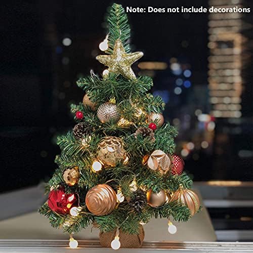 עץ חג המולד המיני המלאכותי לפני מואר, 20 אינץ 'עץ חג המולד מיניאטורי עם 20 נורות LED, 70 טיפים