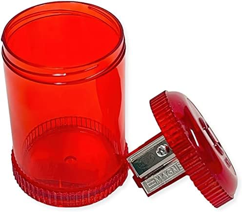 KUM 1030631RED דגם 430 M1 מחדד עפרון חבית פלדה, אדום; מיכל קלקר עם החלק העליון של הברגה; מחדד
