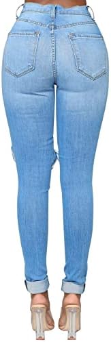 מכנסי ז 'אן מיאשוי לנשים לחתוך את המותניים הגבוהים של נשים למתוח ג' ינס קרוע התחת הרמת חזית בלוי נשים