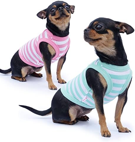 חולצת כלב פרינפרו, בגדי כלבים עם 2 חבילות לכלבים קטנים ילדה ילד, בגדי צ ' יוואווה מפוספסים מכותנה נושמת, בגדי
