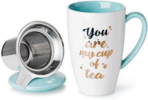 סוויז 205.102 ספל תה פורצלן עם אינפוזיה ומכסה-כוס תה עם מסננת לתה או קפה עלים רופפים, 15 אונקיות,