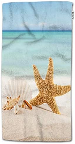 HGOD מעצבת מגבות ידיים של SEASTAR, חוף קיץ אוקיינוס ​​כחול עם קליפות כוכב ים מגבות ידיים רכות