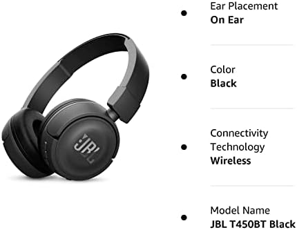 JBL T450BT אוזניות אלחוטיות על האוזן עם מרחוק ומיקרופון מובנה-שחור