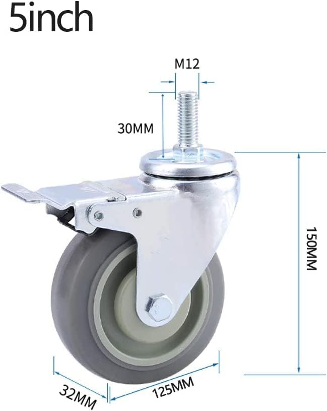 גלגלים גלגלים צלחת גלגלים 4 גלגלים כבדים M12 × 30 ממ חוט גלגלי הובלה תעשייתית גלגלים עם בלם 75 ממ/100 ממ/125