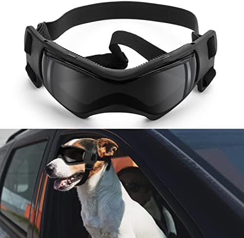 משקפי אוגנים לכלבים, משקפי כלבים משקפיים הגנת UV משקפי מגנת שלג הגנה על רוח הגנה על אבק עם רצועה מתכווננת,