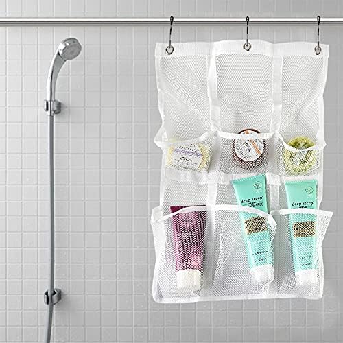 Home-X-X-Pocket Mess Caddy מקלחת, תלוי ממוטות וילון או מעל הדלת, מארגן אמבטיה פשוט לסבון, שמפו ועוד 22 L x 15 ½