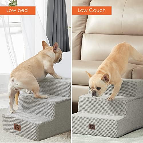 מדרגות כלבים של EHYCIGA לכלבים קטנים, מדרגות כלבים בת 3 שלבים למיטות וספה גבוהות, מדרגות לחיות מחמד לכלבים