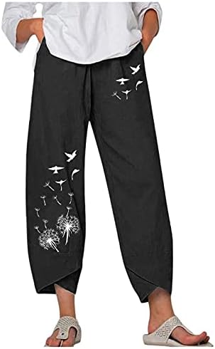 מכנסי קפרי קיץ של ווקאצ'י לנשים מכנסי רגל רחבים מכנסי רגל רחבים מכנסיים מותניים אלסטיים קפריס תחתונים קצוצים