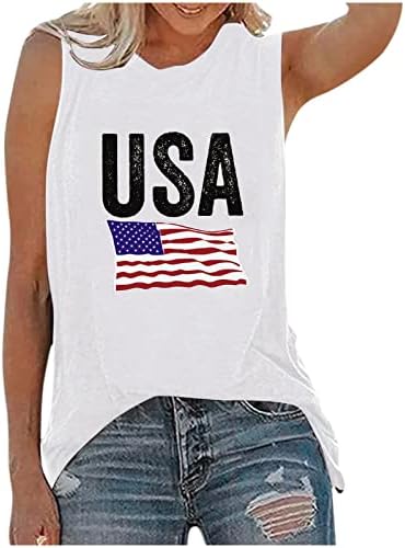 גופיות גרפיות של Narhbrg לנשים קיץ מזדמן חולצות ללא שרוולים ללא שרוולים דגל אמריקאי חמוד מודפס חולצה צוואר עגול