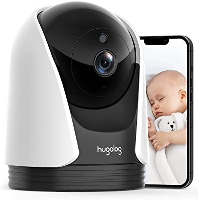 Hugolog 3MP מצלמת אבטחה מקורה, מצלמת הטיה של פאן למוניטור לתינוקות, מצלמת חיות מחמד לאבטחה ביתית