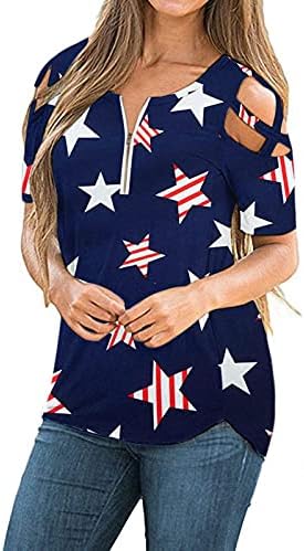 חולצת דגל אמריקאית לנשים סקסיות מיקוד נגד חולצות צוואר חלולות החוצה