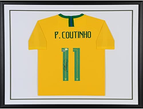 פיליפ קוטיניו ברזיל סטנדרט מסגר חתימה עם חתימה צהובה נייקי ג'רזי - גופיות כדורגל עם חתימה