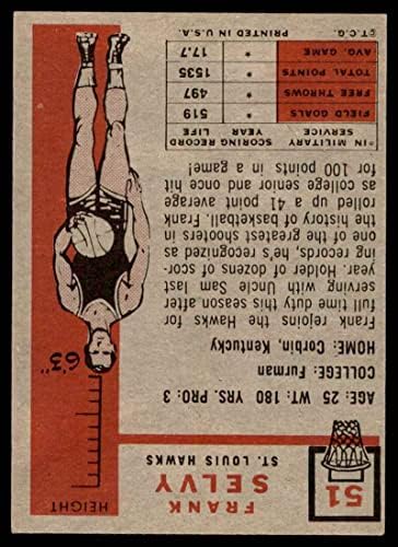 1957 Topps 51 פרנק סלבי סנט לואיס הוקס VG/Ex Hawks Furman אוניברסיטת