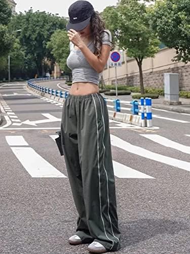 מכנסי מצנח SOOSUIHOO לנשים מכנסי מטען רחבים Y2K מסלול מותניים נמוך אלסטי מסלול המותניים הנמוכים Harajuku מכנסי
