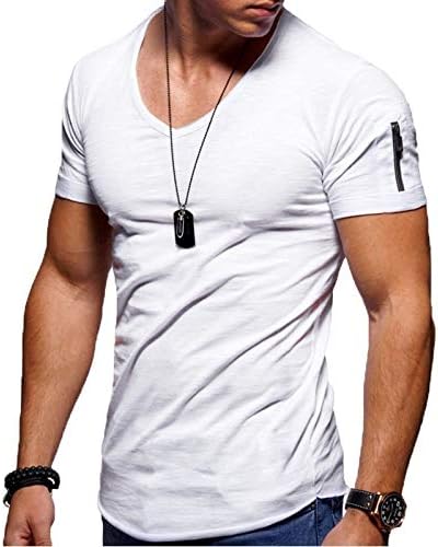 חולצות בצבע אחיד לגברים קיץ v צוואר חולצות טיול לבן רזה חולצות שרוול קצר