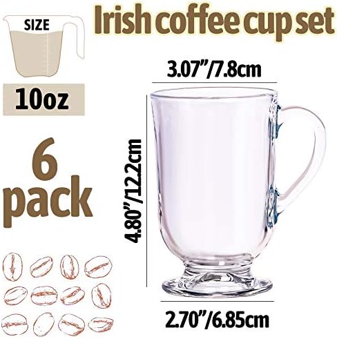 כוס כוס קפה קרח קרח עם ידיות, 10 ספל קפה אירי של 10 גרם, ספל זכוכית בן 6 חלקים סט לתה ולמתנת יום האב של אספרסו