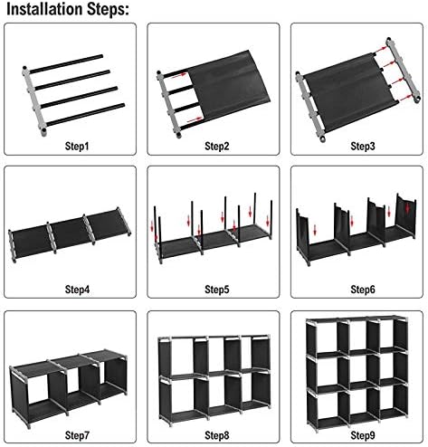 ארון ספרים שחור קובייה רב -פונקציונלית מורכבת 3 שכבות 9 תאים קוביות מארגן מדף אחסון בסלון, חדר שינה