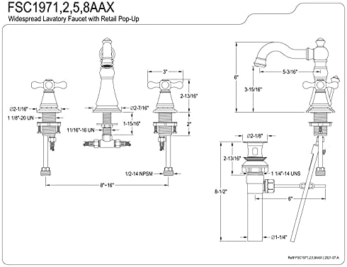 פליז קינגסטון FSC1971AAX אמריקאי קלאסי קלאסי ברז אמבטיה נרחב, כרום מלוטש