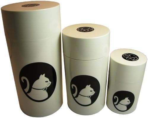 ערכת PAWVAC של 3 מכולות אחסון מזון חיות מחמד אטומות ואקום; כובע לבן וגוף/חתול שחור