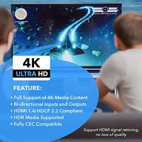 מתג OREI HDMI 4K מפצל HDMI - 2x1 BI כיווני - 4: 4: 4 8 -bit - HDMI 2.0, HDCP 2.2, 18 GBP