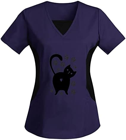 חולצת טי מזדמנת רופפת נשים פלוס גודל גודל V צוואר חתולים עם שרוולים קצרים הדפסים חולצות חולצה חולצות נשים