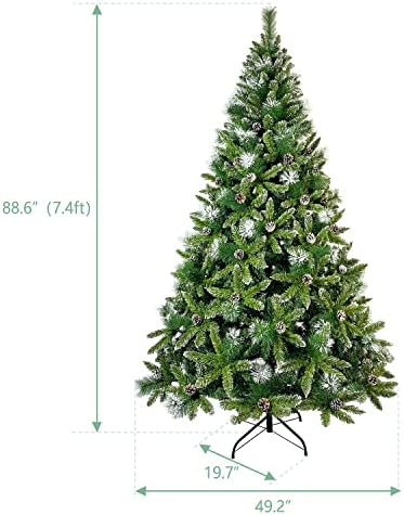 עץ חג המולד 7.4ft, מעוטר ב 65 חרוטים אורנים ומציאותי מעל 1300 טיפים לעיבוי, עם מעמד מתכת, הרכבה קלה,