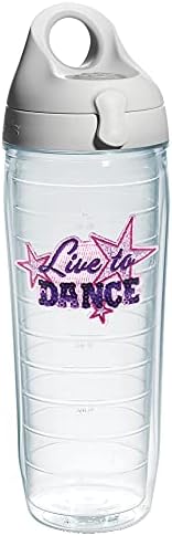 Tervis Live to Dance תוצרת ארהב כוס מבודד כפול קירות, בקבוק מים 24oz - מכסה אפור, פאייטים