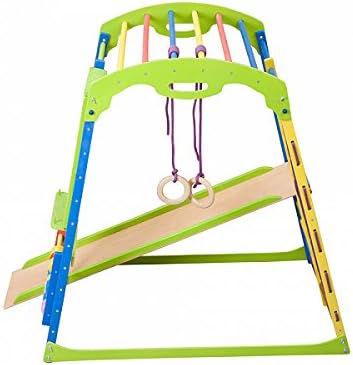 מגרש משחקים מעץ מקורה צבעוני לילדים ספורטווד כושר מקורה מגדיר סולם מטפס סולם מגלשת וטבעות