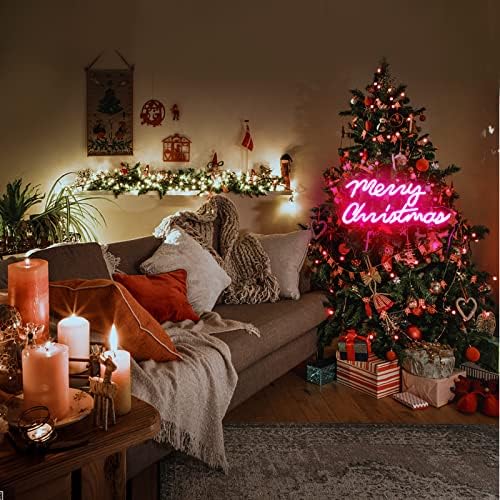 קנאיה שלט ניאון חג מולד שמח, קישוטי חג המולד הוורודים שלט LED, USB ואורות חג מולד המופעלים על