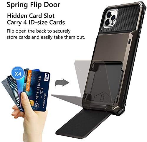 Vofolen תואם ל- iPhone 12 Pro Max Case 5G ארנק 4 קלוט חריץ מחזיק כרטיס אשראי הפוך כיס נסתר שכבה כפולה