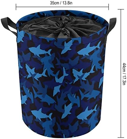 כחול הסוואה כרישים מתקפל סל כביסה גדול סל כביסה קל משקל אחסון סל צעצוע ארגונית עם ידיות