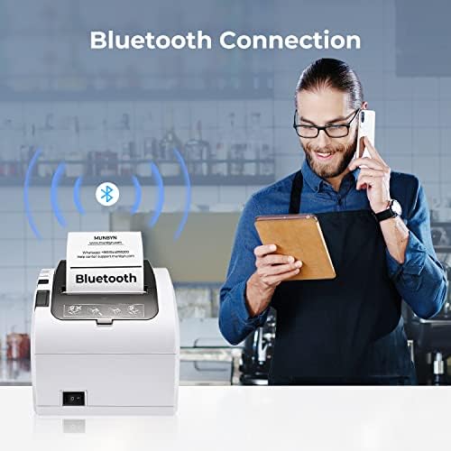 Munbyn Bluetooth 5.0 מדפסת קבלה P047, מדפסת POS 80 ממ, מדפסת תרמית ישירה עם USB Ethernet סדרתי, Bluetooth, Android