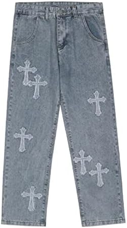 ג 'ינס 2 קראט ג' ינס גברים גראנג 'היפ הופ מכנסיים רחבים רגל ישרה ג' ינס גרפי ג ' וגרים מכנסיים גותיים