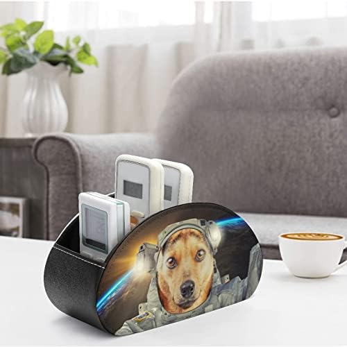 דיוקן חמוד שיזוף כלב אסטרונאוט טלוויזיה טלוויזיה בשלט רחוק תיבת מארגן אחסון עם 5 תאים לשולחן