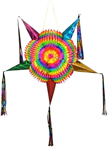 פינאטה גדולה, כוכב מקסיקני פינאטה, פינאטה בעבודת יד, גוף קשת עם 5 קונוסים רב -צבעוניים, מתקפל אוחז עד 3 קילו,