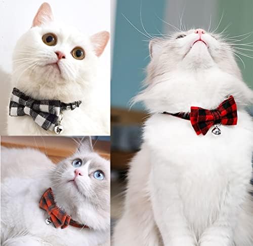 Flymind 10 חתיכות צווארון חתול נפרץ עם עניבת פרפר ופעמון, צווארוני עניבת פרפר לחתול, צווארוני בטיחות חתכים משובצים