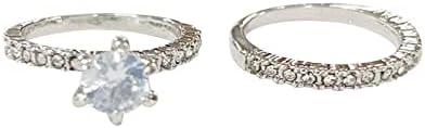 משקפיים טבעת עבור אצבע פסיק טבעות לנשים 2 יחידות טיפת מים טבעת לבן זירקון קריסטל טבעת זוג טבעת