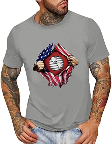 חולצות טריקו של שרוול קצר של XXVR גברים, דגל אמריקה דגל אמריקה צוואר צווארון מזדמן אופנה רופפת