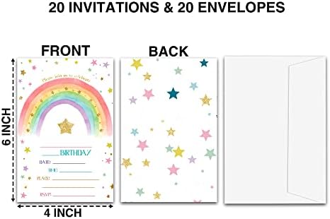 Tirywt Boho Rainbow הזמנות ליום הולדת, הזמנות למסיבת יום הולדת בסגנון מילוי עם מעטפות לבנות בנות, קישוטים למסיבות