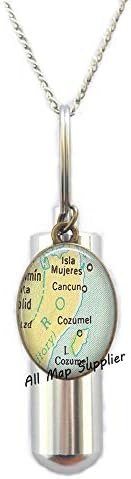 Allmapsupplier אופנה שרשרת כד שרשרת Cancun/Cozumel Map Urn, Cancun Map Cremation Urn שרשרת, שרשרת שריפת